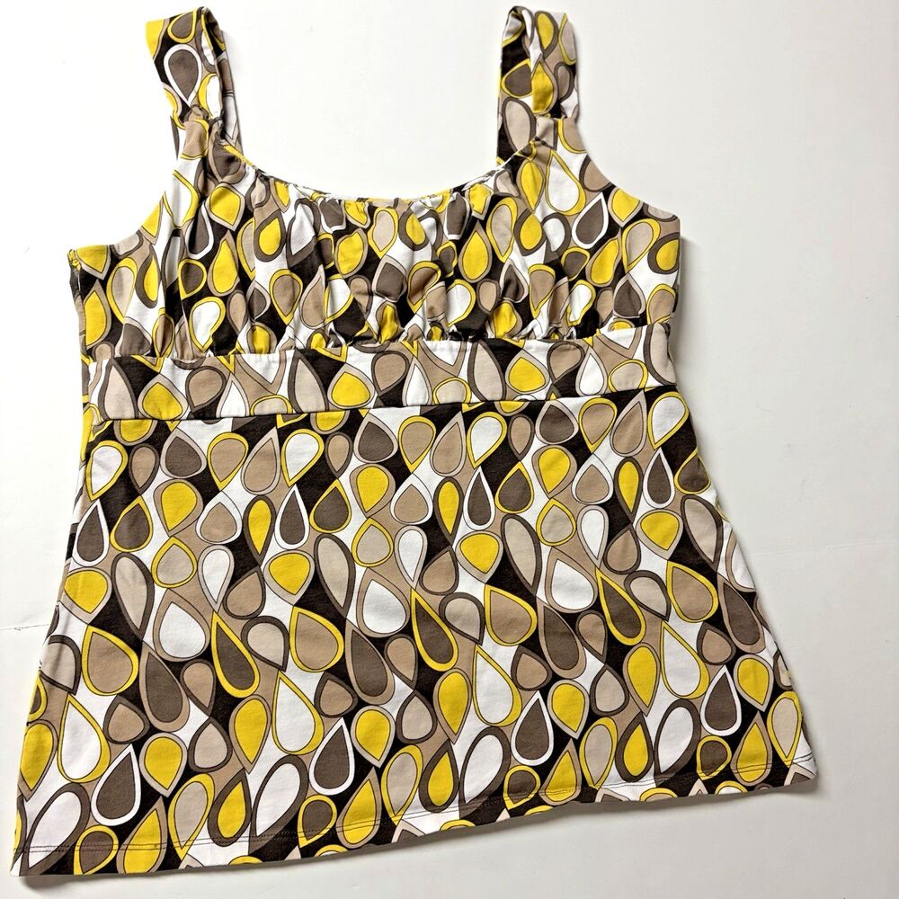 Ann Taylor Knit Stretch Tank Top ~ Yellow Brown Print ~ Women's XL ~